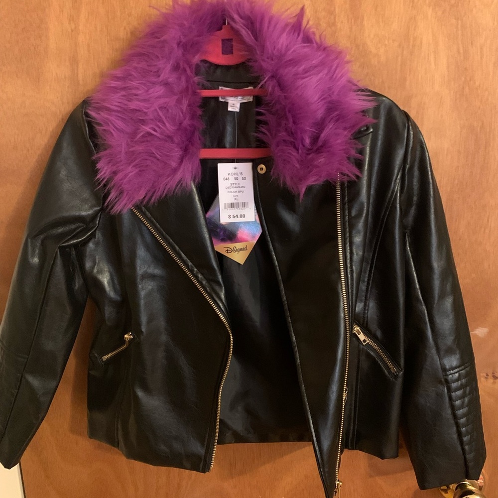 Black pleather Jacket with Purple Faux Fur Collar Descendants 3 NWT collection